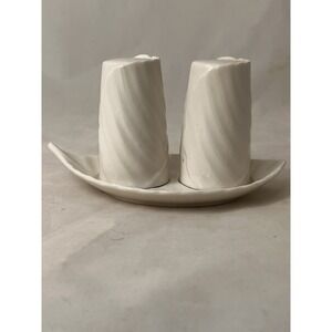 Martha Stewart Collection White Salt Pepper Shakers Tray Set Ceramic
